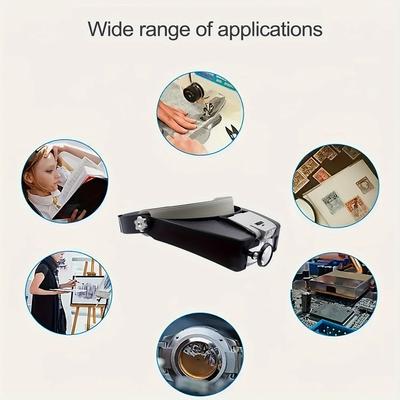 Lupa Microscópio Luz LED 10X Lupa Estilo Capacete Lente de Aumento Faixa de Cabeça Óculos de Aumento Lupas com Luz Leitura Ou Uso para Reparos