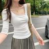 Camiseta de Manga Media con Cuello en U de Corte Ajustado para Mujer en Lyocell Tencel - Verano 2026