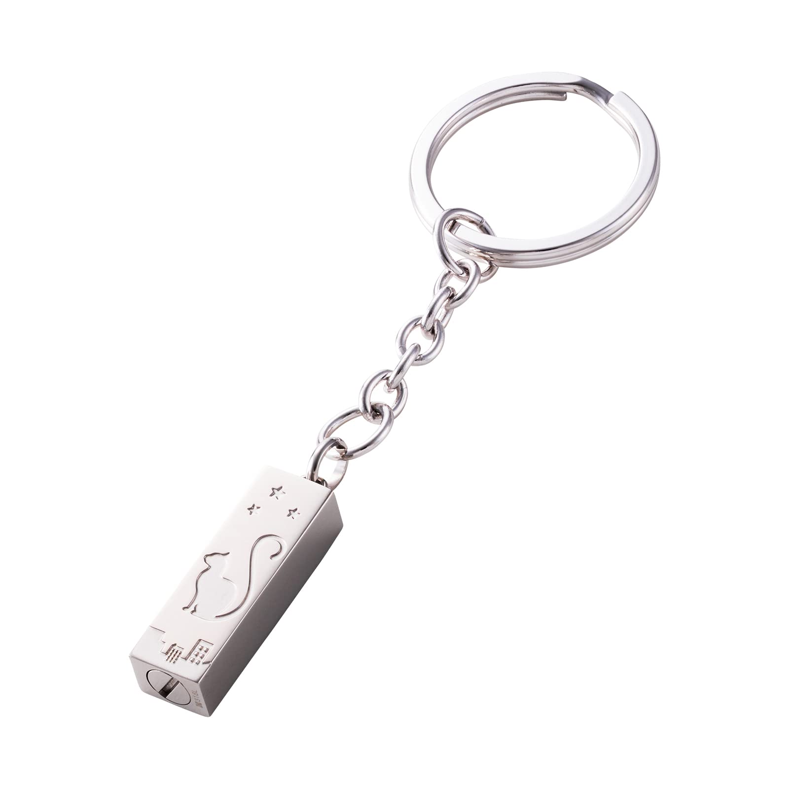 

Ashes Keychain Memorial Keychain Pet Memorial Stainless Steel Cat Design MEMKEY101SV [White Clover] срібний