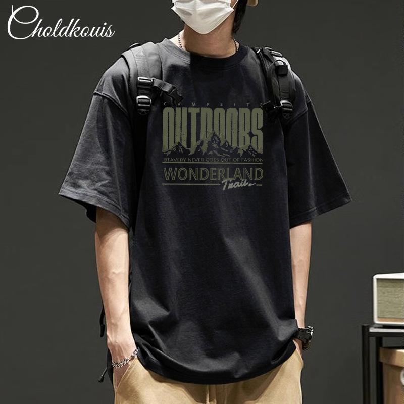 Kurzarm-T-Shirt Herren Sommer trendige Marke vielseitig reine Baumwolle schweres Basic-Shirt