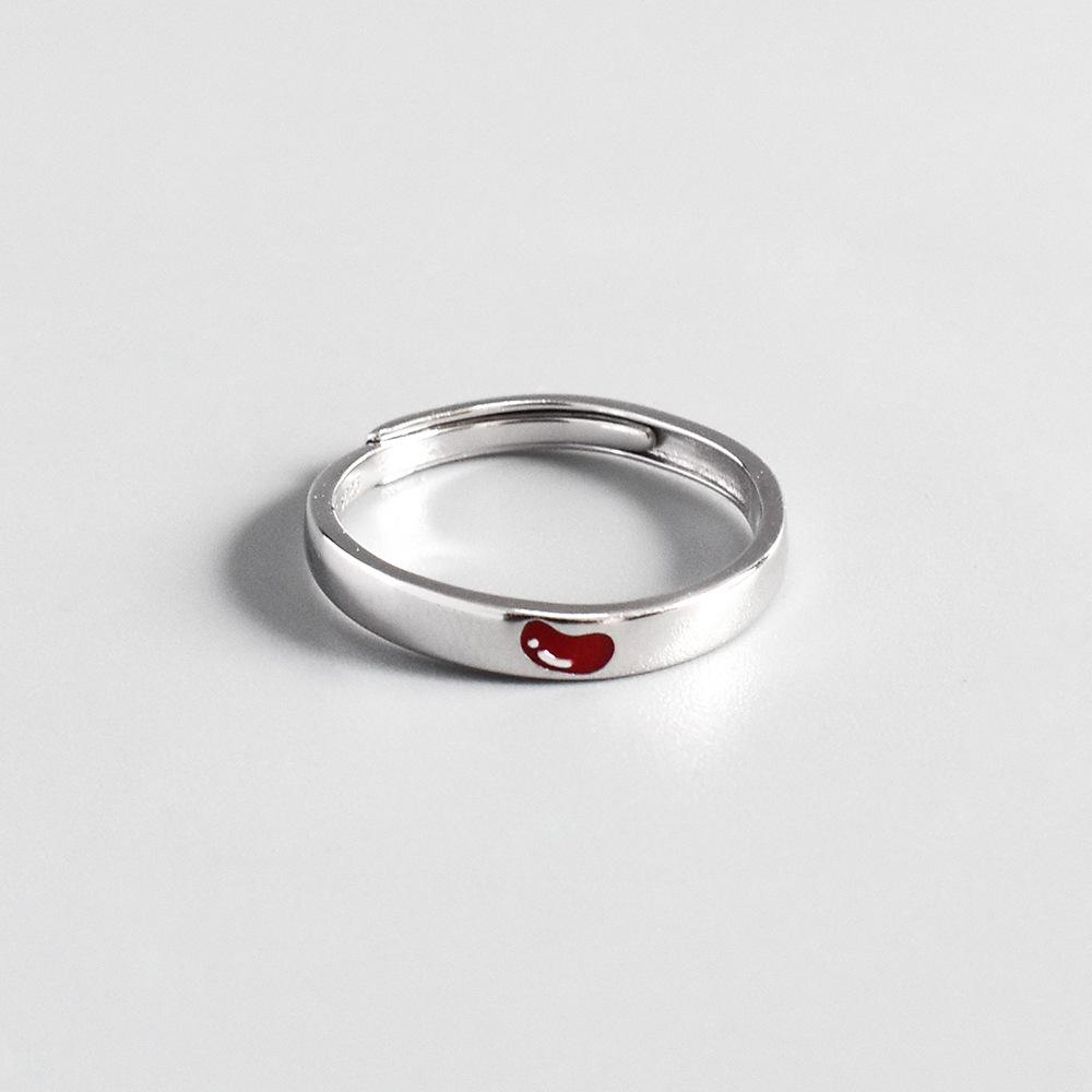 S925 Sterlingové stříbro Akáciové fazole Nastavitelné prsteny pro páry pro muže a ženy - Nadčasový design červených fazolí
