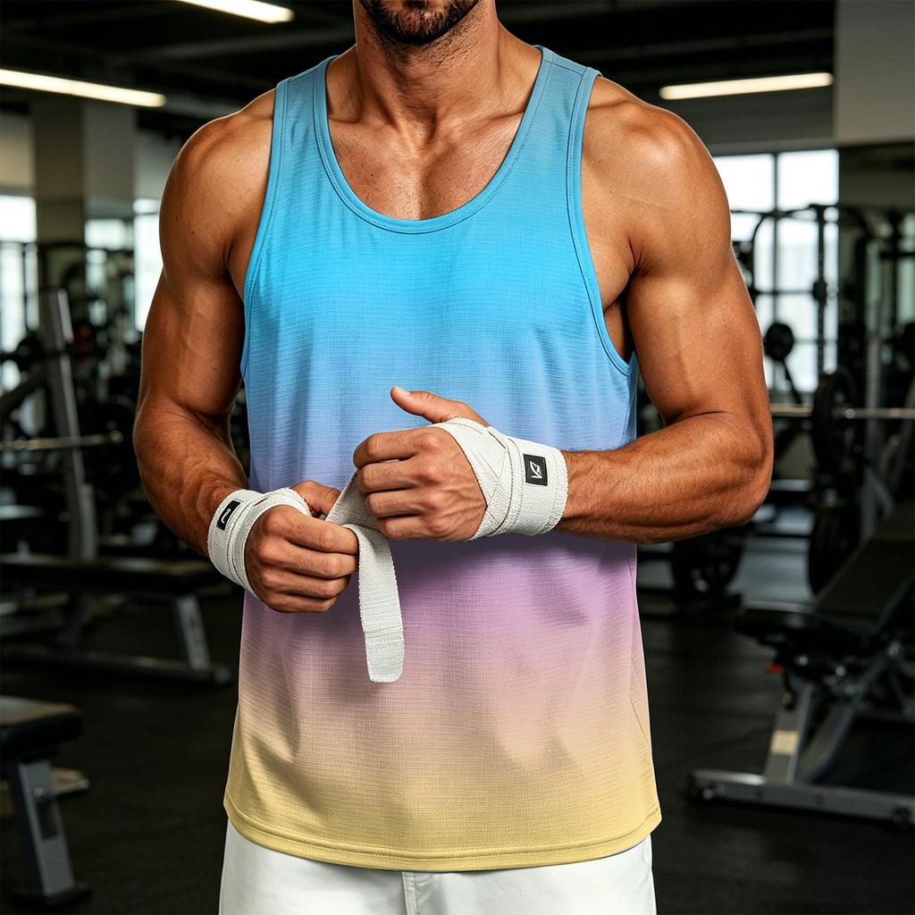 Herren Casual Farbverlauf Print Outdoor Sport Rundhals Tanktop Ärmellos Leicht Atmungsaktiv Athletisches Weste