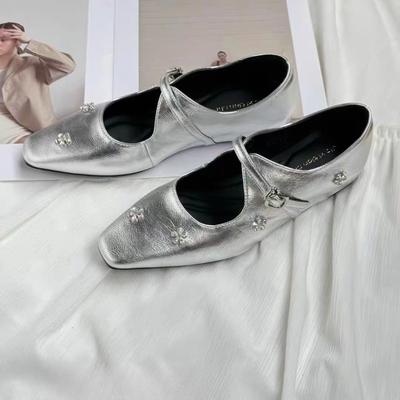 Mode Fyrkantig Tå Dam Ballerinas Loafers Skor Vår Kristall Eleganta Sandaler Casual Damskor 2025 Märke Klänning Bekväma Dam Zapatillas
