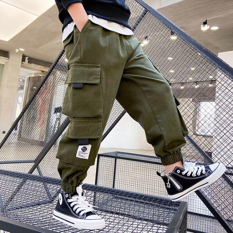 Spring and Autumn New Boys Casual Trousers Tide Loose Sweat Trousers Multi-pocket Work Trousers Slim Small Leg Trousers