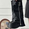 Winter Punk Style Women Knee High Boots Fashion Belt Buckle Long Boots Female Elegant Platform Heel Women'S Knight Botties