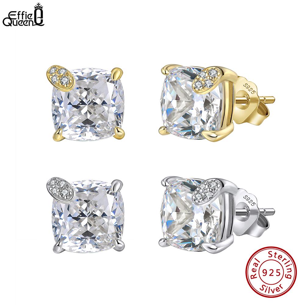 EFFIE QUEEN Silver Sparkling 8A Cubic Zircon Stud Earrings 925 Pure Silver Fashion CZ Earrings Wedding Party Jewelry Gift LZE58