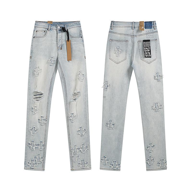 Purple Brand Ink Printing Meichao High Street Retro Ripped Casual Trend Denim Horn Pants Small Feet