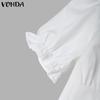 VONDA Women Turn-down Collar Short Sleeve Slim Waist Casual Short Blouse