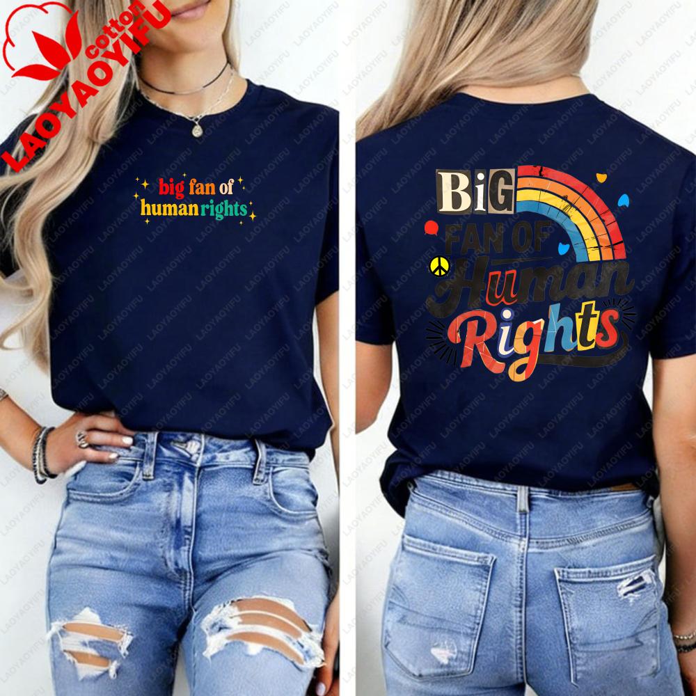Big Fan of HuUnisex Rights TShirt Equality Empathy StateUnisext Shirt Retro Rainbow Graphic Tee Everyone Gift Liberal Anti Populism