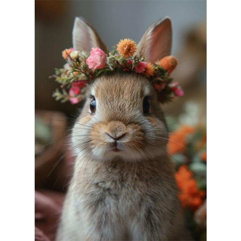 Baby Animals Bunny Goat Pig Dog Horse Sheep Flower Crown Canvas Posters and Prints Wall Art Pictures for Home Kid Room Decor