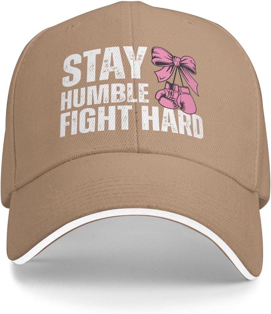 Stay Humble Fight Hard Pink Ribbon Boxing Gloves Baseball Cap Adjustable Polyester Trucker Hat for Adults