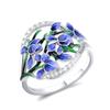 Handgefertigter Emaille-Blaublumen-Funkelnder Temperament-Ring für Damen, Banquet-Teilnahme, Eleganter High-End-Schmuck und Accessoires