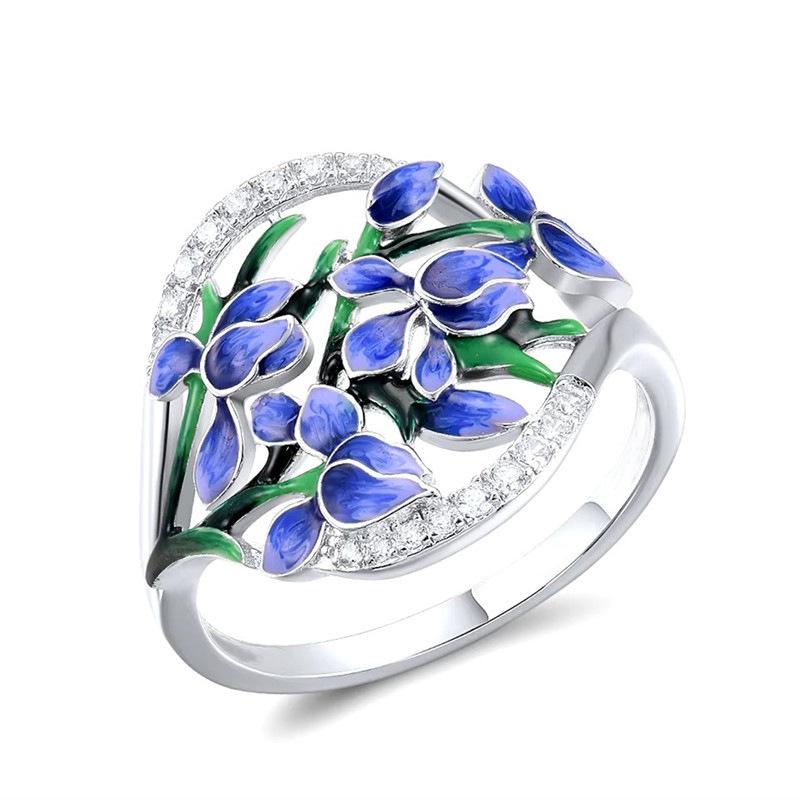 

New Trendy Painting Oil Bell Orchid Small Fresh Ring, Women s Three-dimensional Blending Exquisite Countryside Style Accessories 6