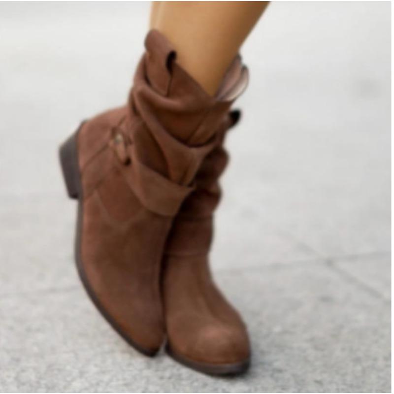 Fashion Winter New Style Popular Women's Fashion Boots Large Low Heels 40-43 Suede  Ankle Boots for Women Brown Long Boots Zapatos Mujer