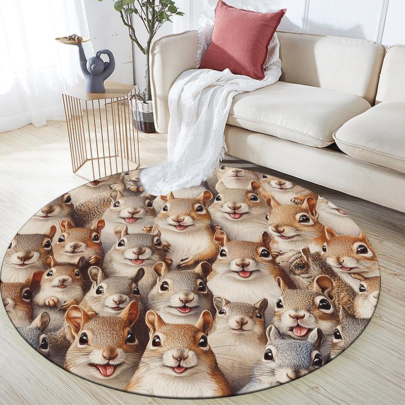 Squirrel pattern round rug,Carpet Rug for Living Room Bedroom  Playroom ,Non-slip Floor Mat,Holiday Gifts and Birthday Gifts.