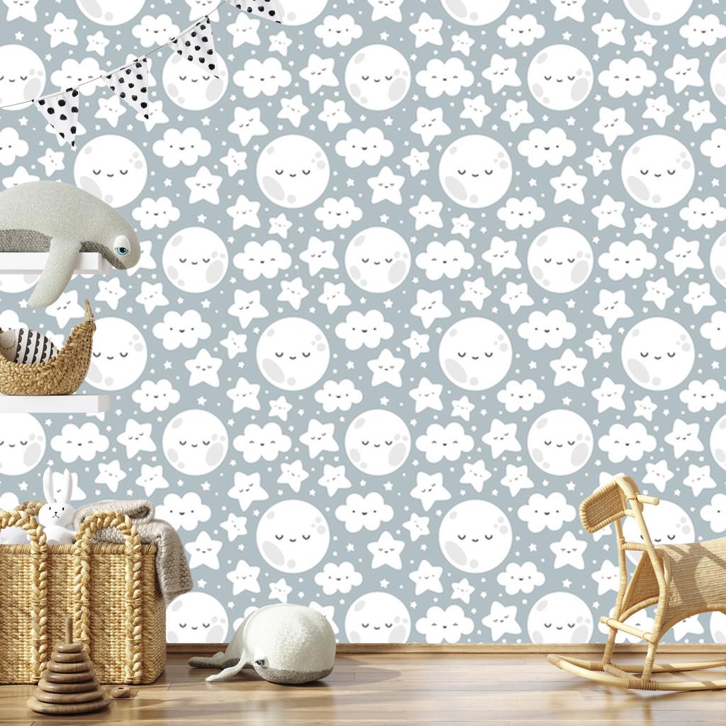 Happy Stars and Clouds and Moons Wallpaper for Living Room and Bedroom 50x1000