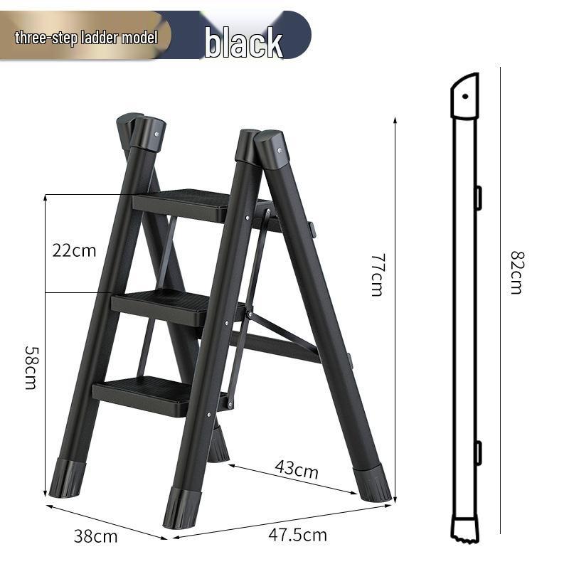 Telescopic Carbon Steel 3-Step Folding Ladder Stool with Storage