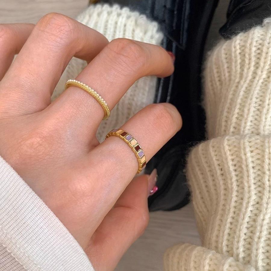Caramel taro colored drip glaze ring does not fade light luxury index finger ring niche design versatile ring