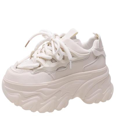 Fashion Hidden Heels White Chunky Sneakers Women Breathable Lace Up High Platform Shoes Woman 2024 Autumn Non-Slip Thick Bottom Sneakers