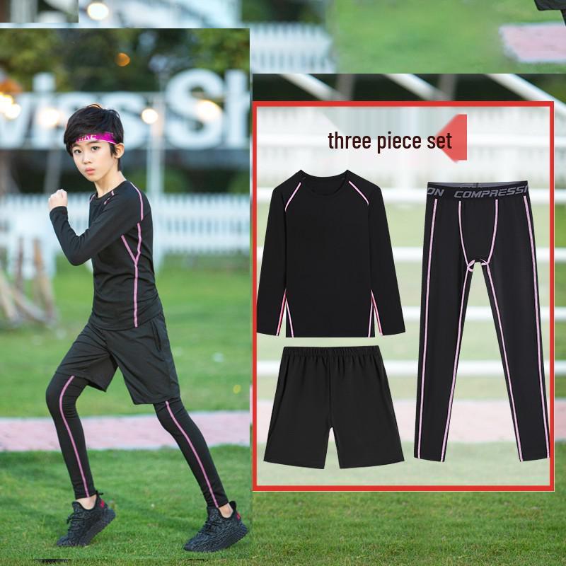 Boys' Fleece-Lined Quick-Dry Compression Suit for Autumn/Winter - High-Elastic Long-Sleeve for Sports & Fitness