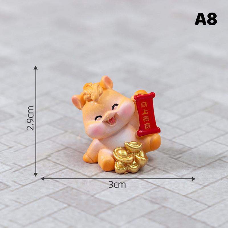 2026 New Year Figurines Miniatures Cartoon Lucky Horse Micro Landscape Car Interior Home Desk Ornaments Room Decor Gift