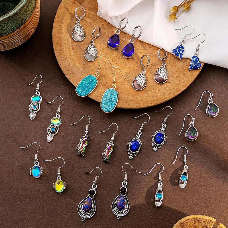 Retro Ethnische Katzenauge Wassertropfen Liebesherz Hängeohrringe