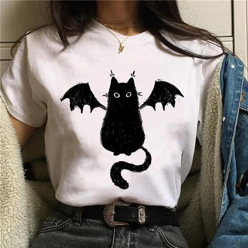 Halloween Funny Black Bunny Print T Shirt Women Short Sleeve O Neck Loose Tshirt Summer Women Tee Shirt Tops Camisetas Mujer