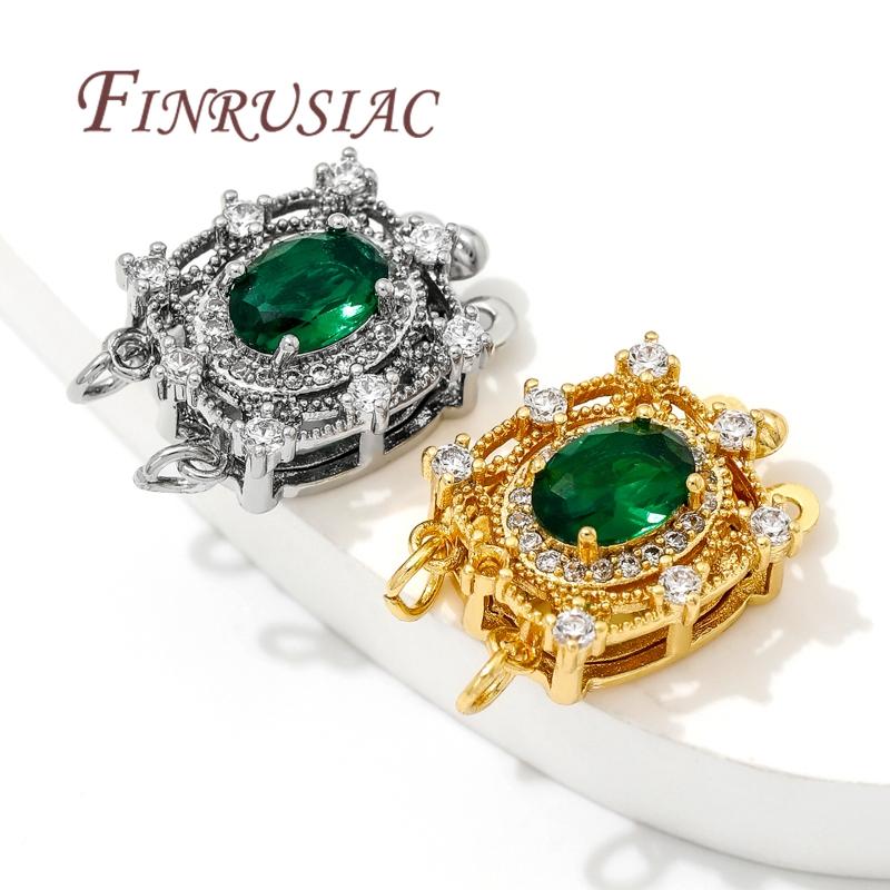 18K Gold Plated Inlaid Green Crystal Clasps For Jewelry Fasteners For Bracelets,Safety Clasps Accessories DIY Necklace Findings