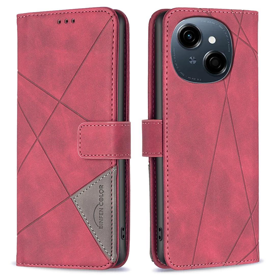 

BINFEN COLOR For TECNO Spark Go 2025/Spark Go 1/Pop 9 4G Phone Cases Wallet Stand Geometry Imprint Leather Cover Red