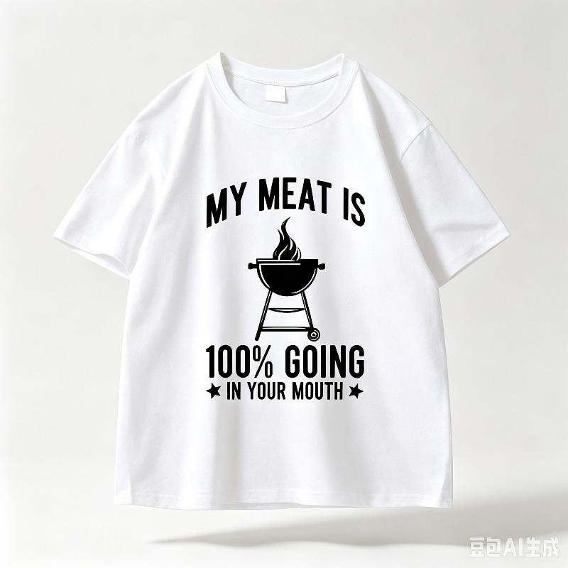 Casual Short Sleeve T Shirt My Meat Is 100 Going In Your Mouth Bbq Grill Graphic Funny Grilling Slogan Casual Streetwear Top