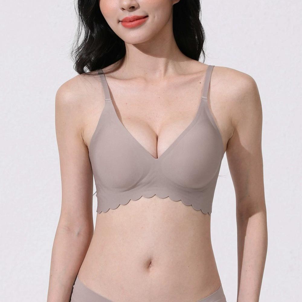 Wavy Edge Push Up Bra Backless Women Jelly Bras Low Cut Sexy Plunge Brassiere Open Back Wedding Underwear Invisible Seamless Deep V Lingerie