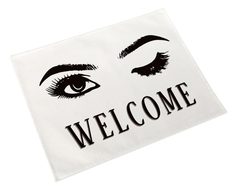 

Women Eyelash Placemat Welcome Slogans Linen Dining Table Mats Coaster Pad Bowl Coffee Cup Mat 45x30CM Nordic Home Decor 2pcs 30x45cm