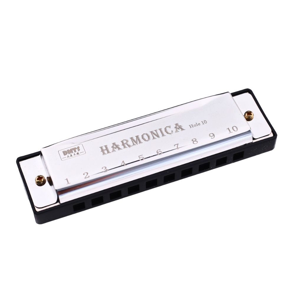 1pc Metal 10 Holes Chromatic Harmonica Black/Golden/Silvery Standard Vocal Range Portable Beginner's Introductory Instrument YMY