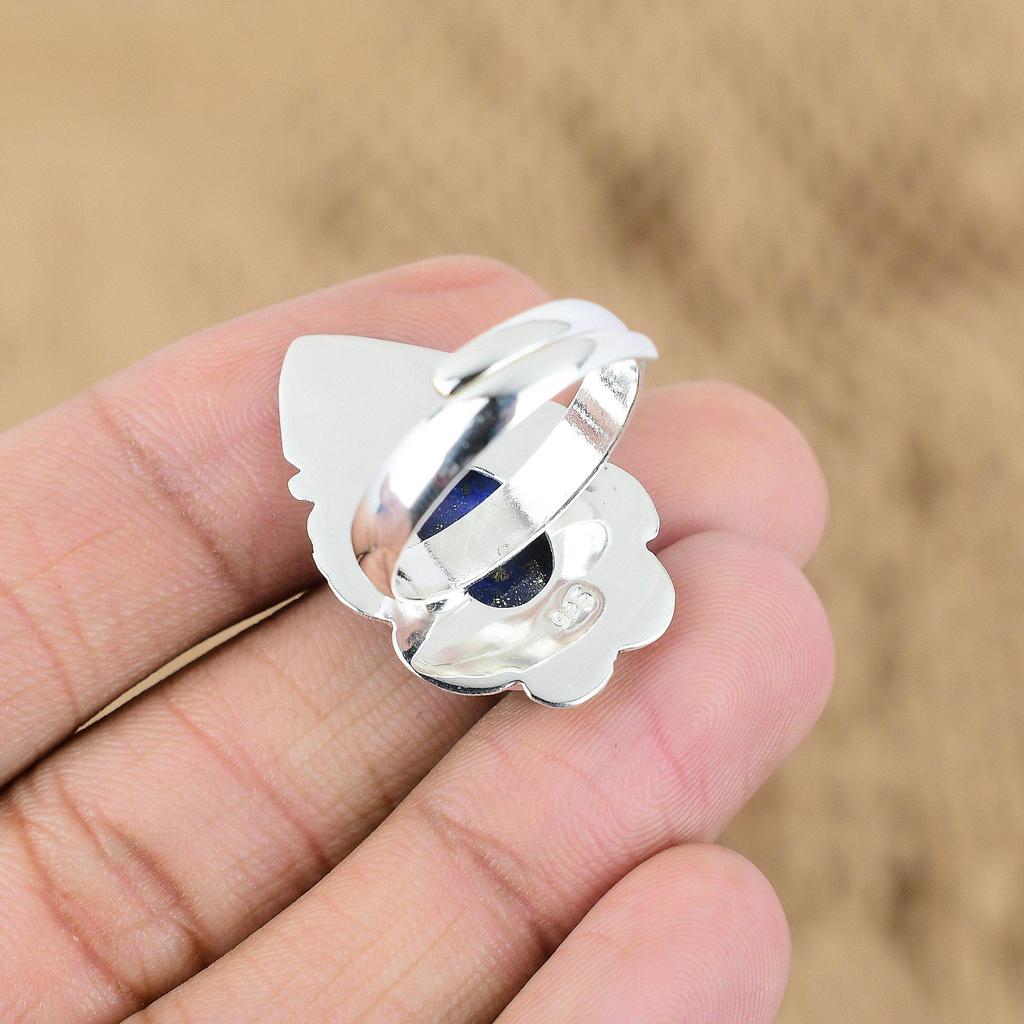 Mothers day Sale Oval Lapis Lazuli Gemstone 925 Sterling Silver Handcrafted Ring
