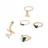 Set mit 5 goldenen Ringen im Retro-Punk-Vintage-Stil mit Schlangen- und Schmetterlingsmotiven (grün)