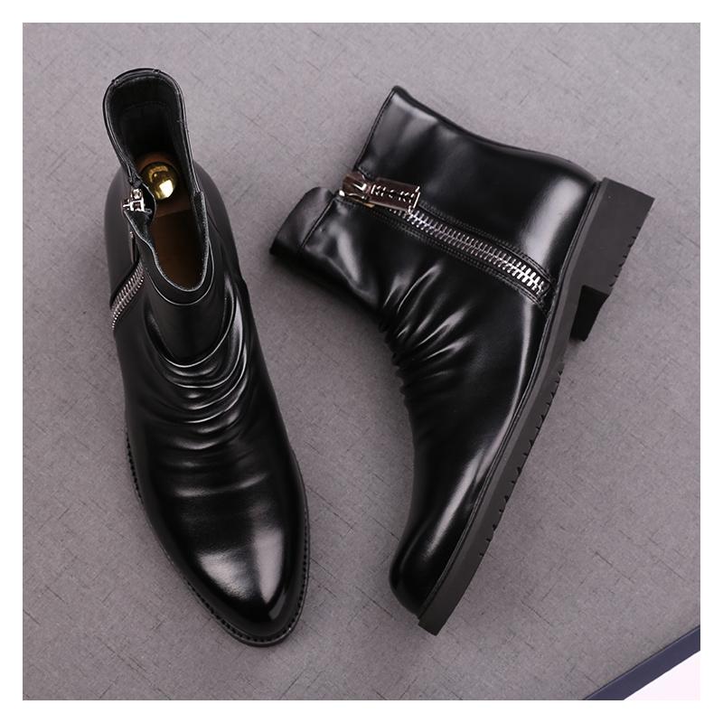 Fashion Men Fashion Party Nightclub Dress Autumn Winter Boots Black Stylish Original Leather Shoes Cowboy Ankle Boot Cool Short Botas