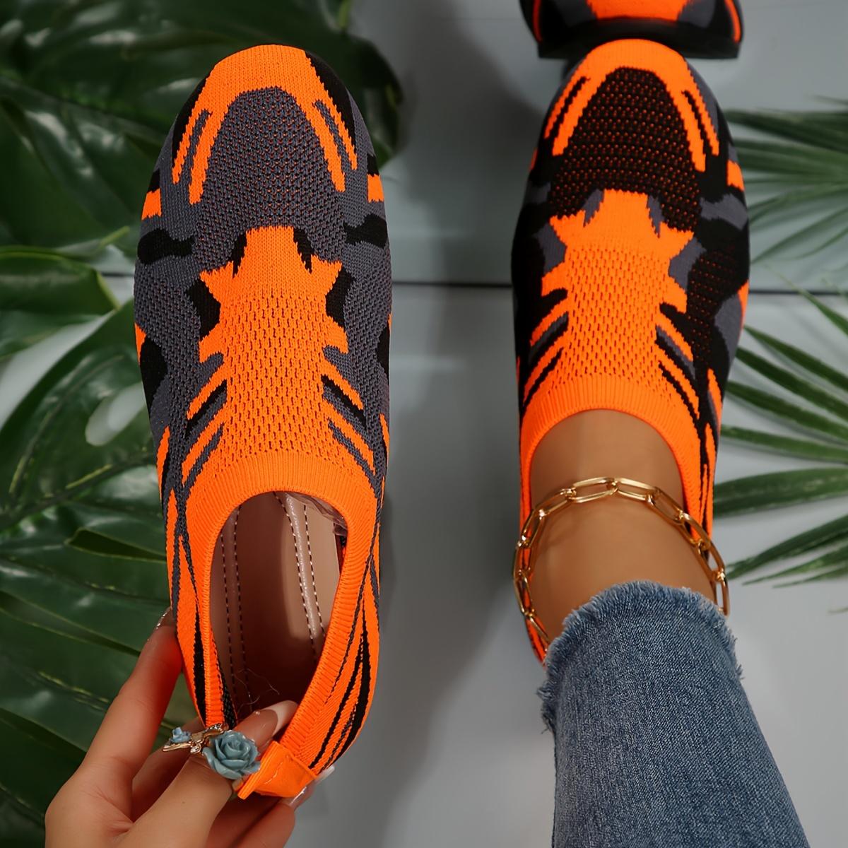 Women s Camouflage Pattern Flat Shoes Breathable Knit Slip on Outdoor Shoes Lightweight Low Top Shoes 36 оранжевый 1435₽