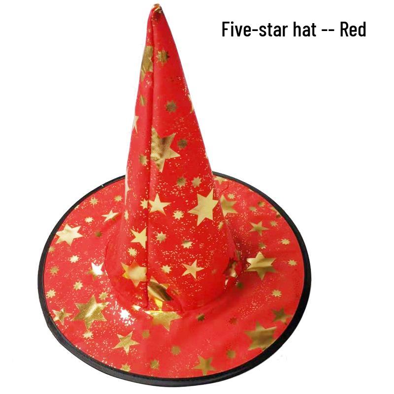 Halloween Witch Hat - Black Five-Pointed Magician Hat for Ghost Festival, Party Props for Children & Adults