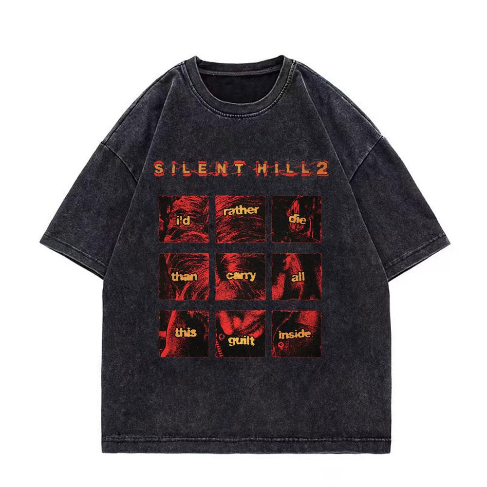 Game Silent Hill Vintage Washed Tshirt Men Women Gothic Fashion T Shirts High Quality Cotton Oversized Tshirts Streetwear