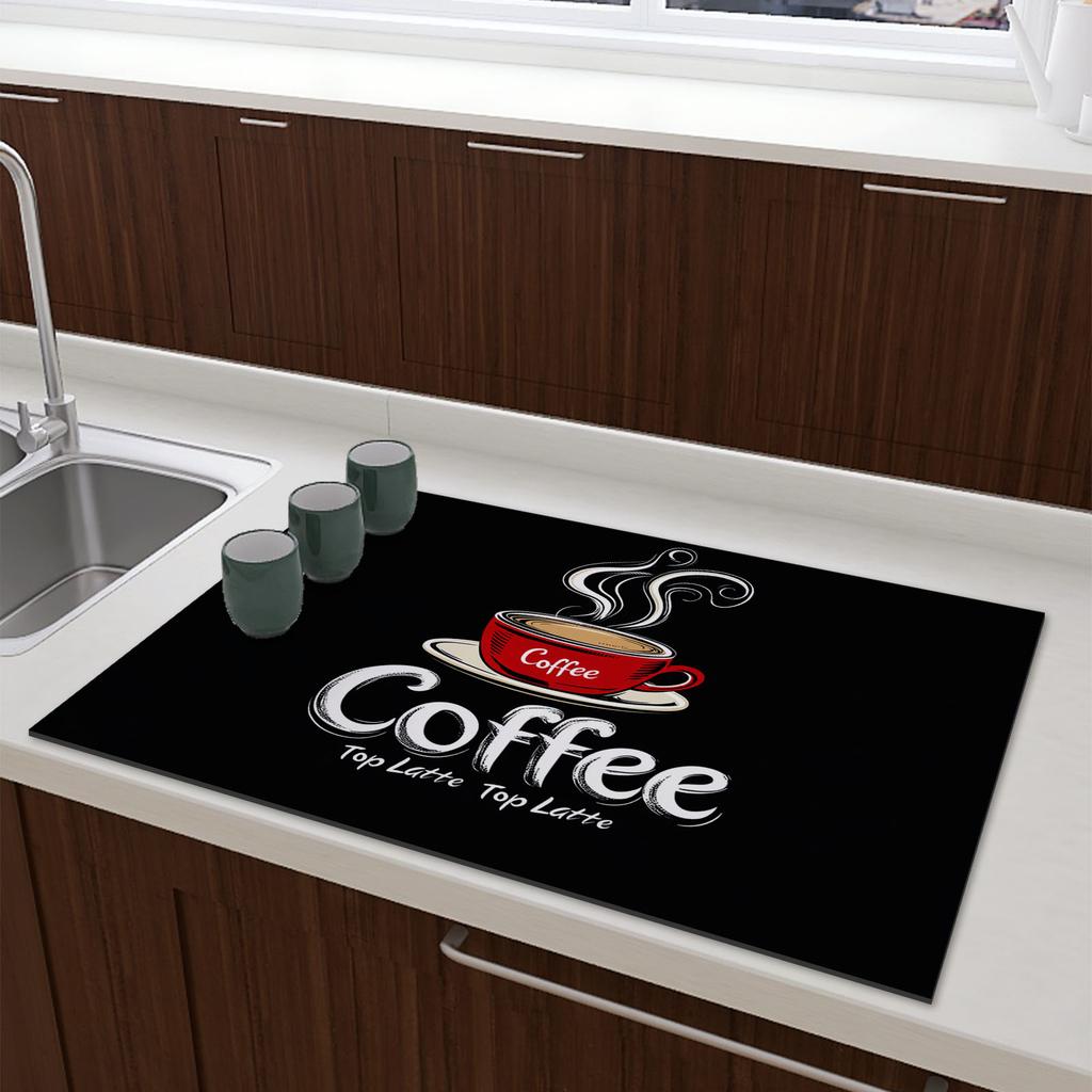 Kaffeemaschinenmatte Wasserdicht Küchen Geschirrtrockenmatten Rutschfeste Abtropfmatte Schnelltrocknend Geschirr Wasserhahn Essgeschirr Teppich