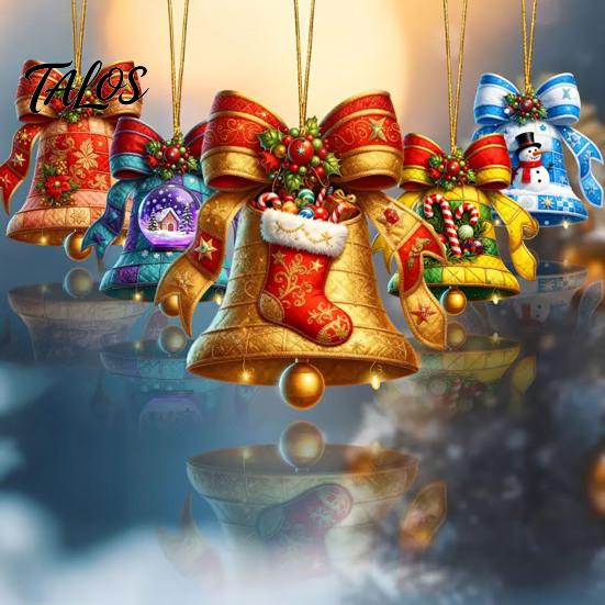 Seasonal Holiday Home Hanging Accents 20Pcs Christmas Wooden Bells Ornaments, Tree Pendants with Gingerbread Santa Claus Wood Ornaments Man & Stocking