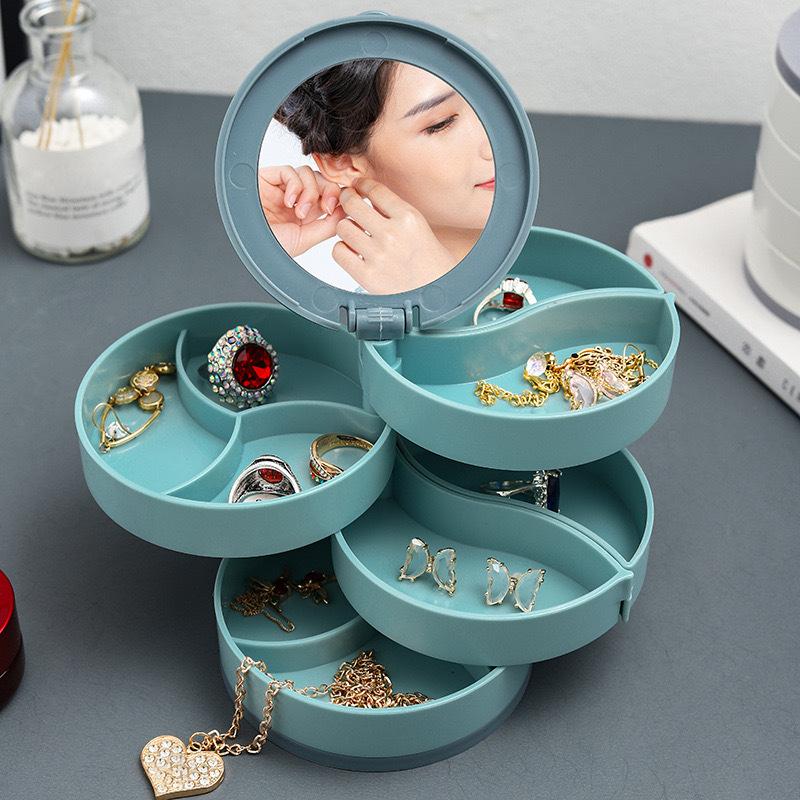 1Pc Jewelry Stand Holder Display Tray Multilayer Rotating Jewelry Storage Box With Mirror Plastic Makeup Box