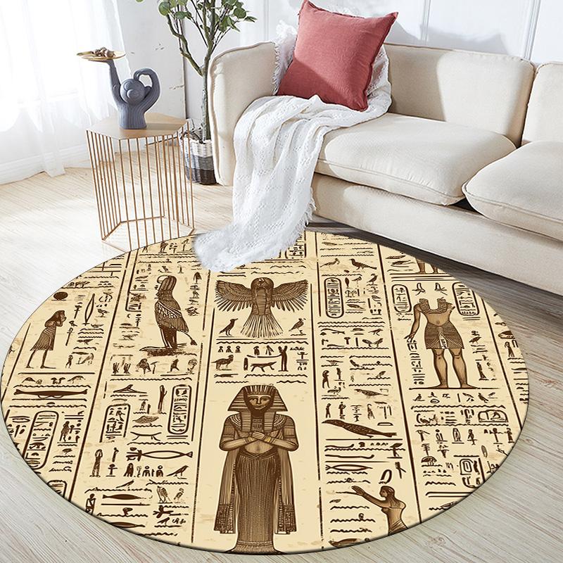 Ancient Egyptian Gods,Round Area Rug,Carpet Rug for Living Room Bedroom Sofa Playroom Decor,Non-slip Floor Mat