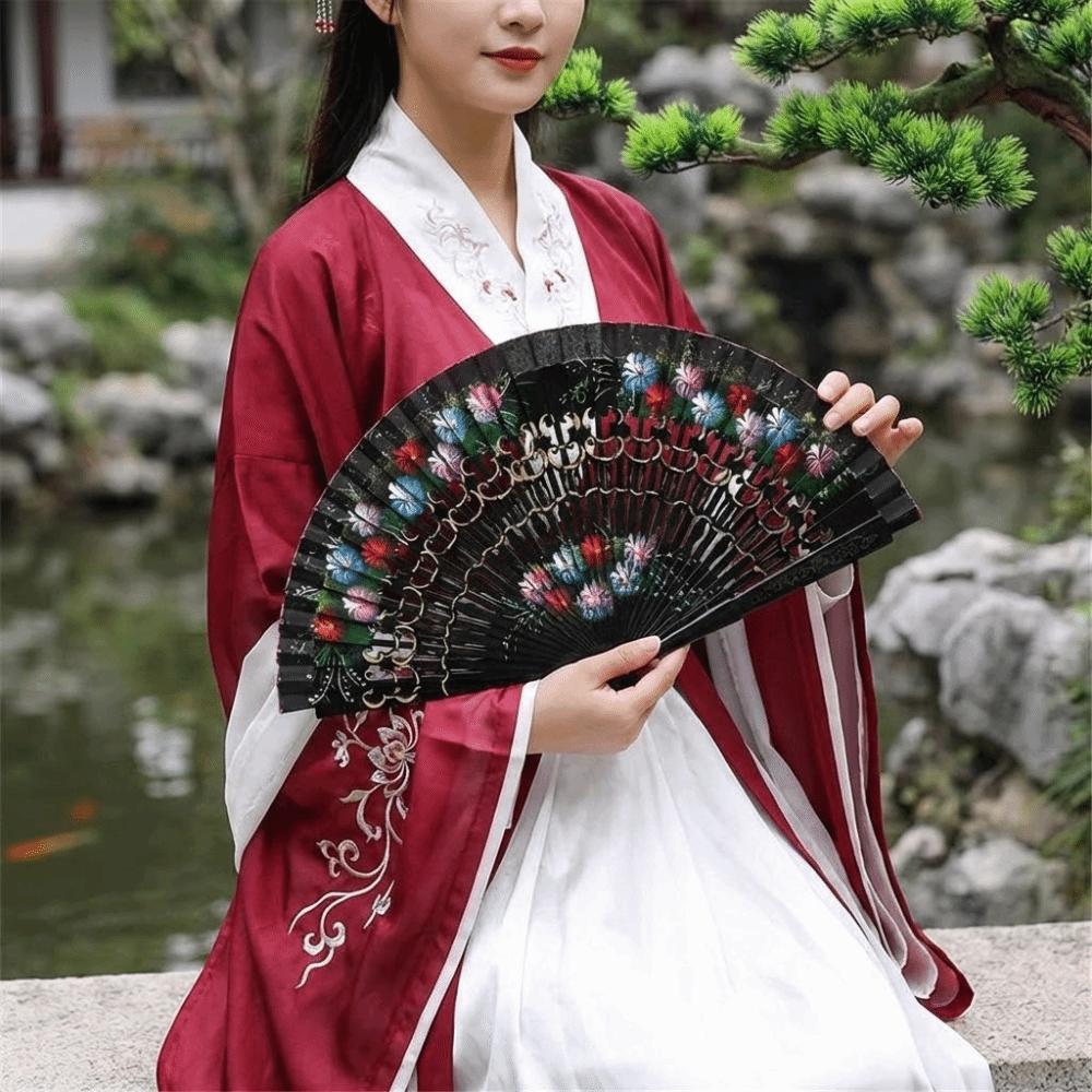 Hand Crafted Hand-painted Fan Colorful Spanish Wood Fan Traditional Handheld Fan Home Ornaments