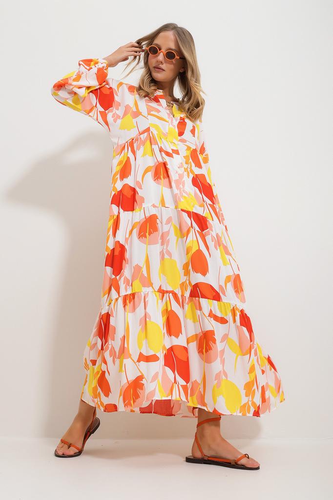 Women's Hijab Dress New Season Fashion Orange Magnetic Collar Paisley Patterned Maxi Dress