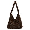 Wind Leopard Print Contrasting Color Plush Bag Large Capacity Shoulder Bag Shopping Bag Fluffy Lazy Wind Tote Bag