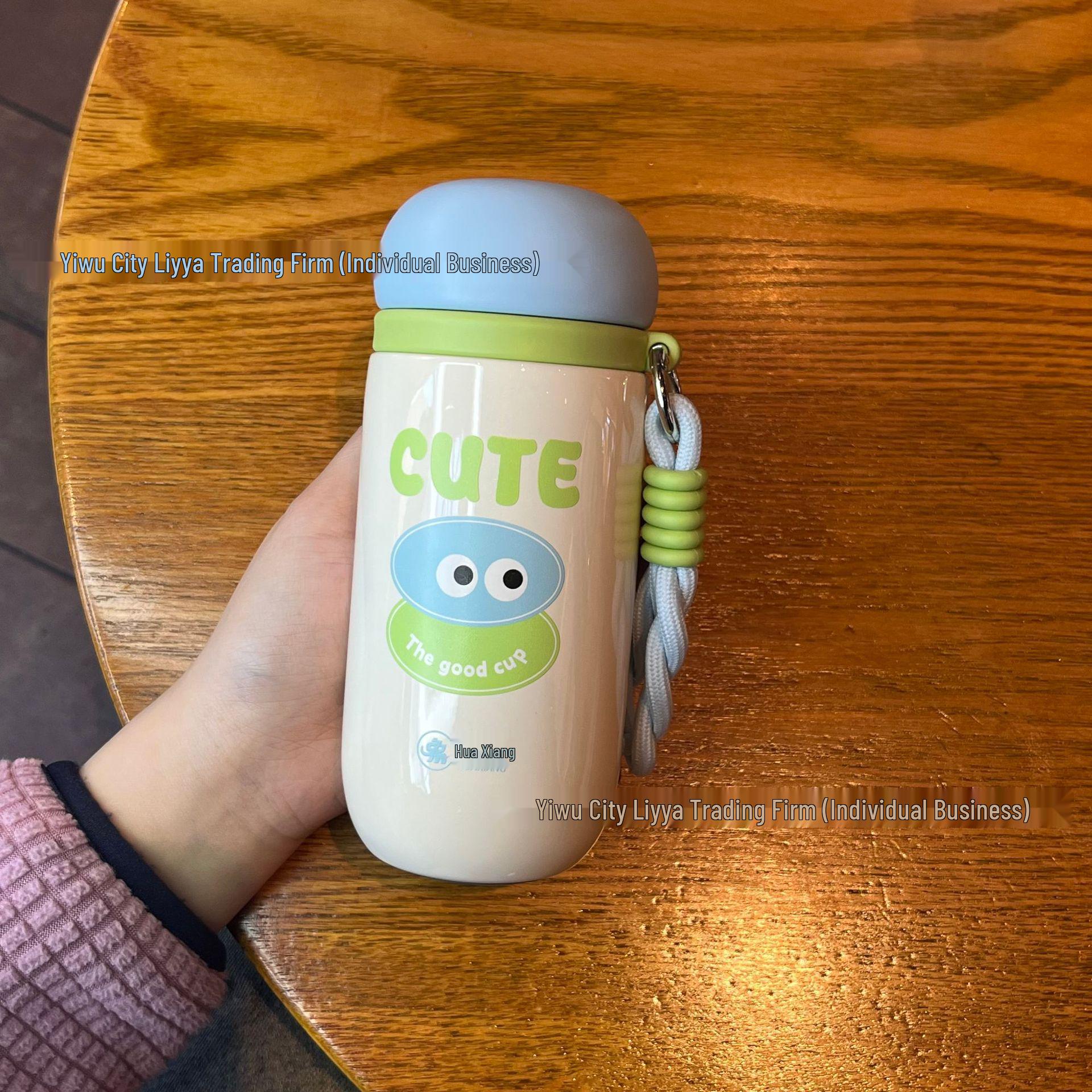 Huaxiang 5279 Portable Cartoon Thermos Cup - 316L Stainless Steel, Cute Couple Gift for Students 280ml (316L Stainless Steel Liner) синий