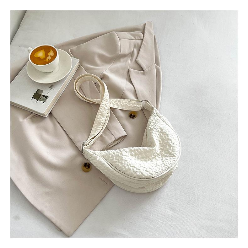 Women Solid Color Zipper Dumpling Bun Inclined Satchel Bag Leisure Large Capacity Shoulder Bags Wrinkled Adjustable Band Strap