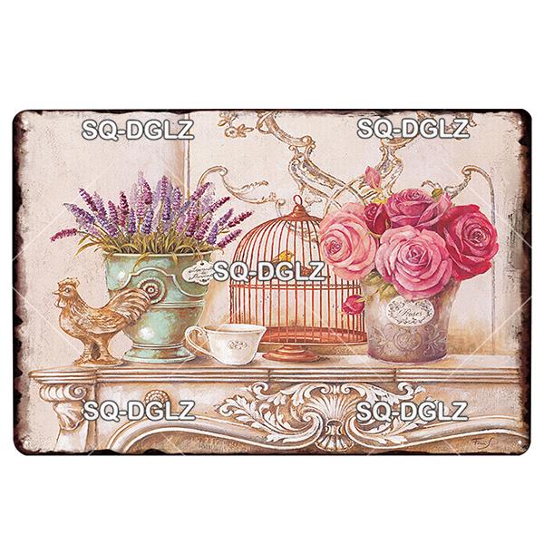 Placă de afiș din metal cu flori, placă de metal vintage, placă de tablă, decor de perete pentru hambar, cameră, bucătărie, garaj, pictură de fier