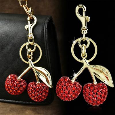 Keychain Pendant Rhinestone Inlaid Cherry Shape Key Chain with Alloy Lobster Clasp Bag Charm Lightweight Backpack Accessory